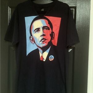 Black Graphic Short-Sleeve Men's Shirt - Patriotic Portrait Print, Barack Obama.